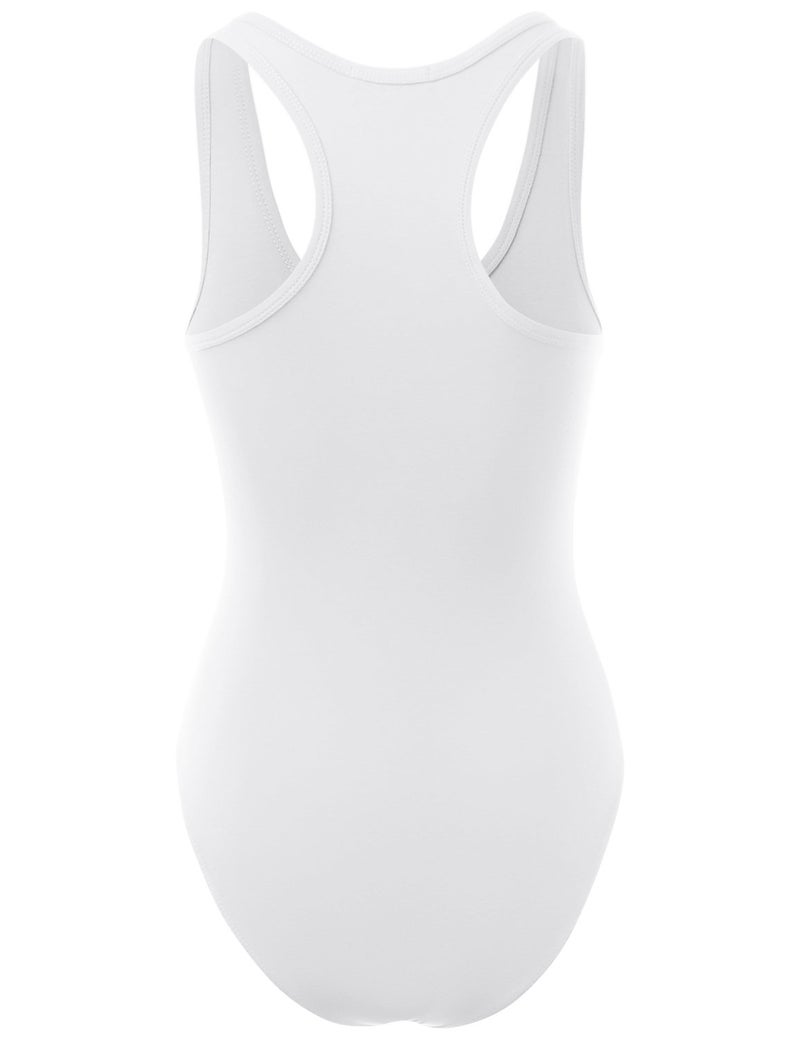 HATOPANTS Racerback Tank Top Bodysuits Sleeveless Sexy V-Neck Cotton Jumpsuits White L - Image 3